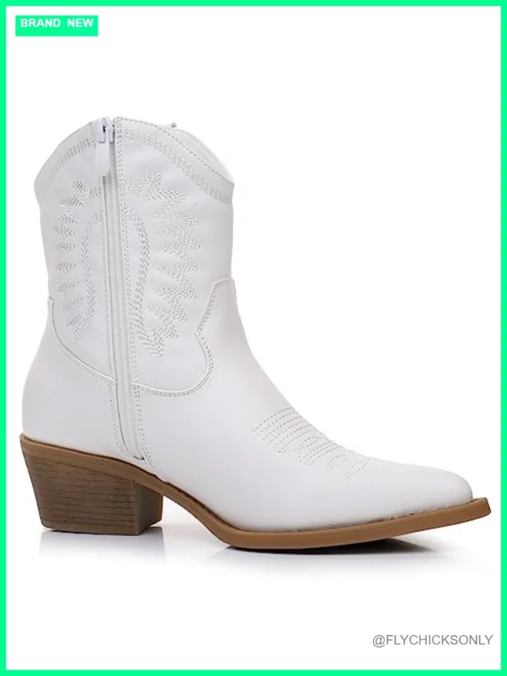 Western Cowgirl Boots Mid Calf Pointed Toe Side Zipper Vegan Leather